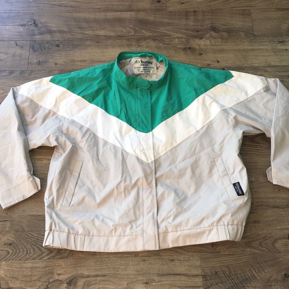 Women’s retro Gore Tex Waterproof Golf Jacket XL vintage chevron Gray Green mode